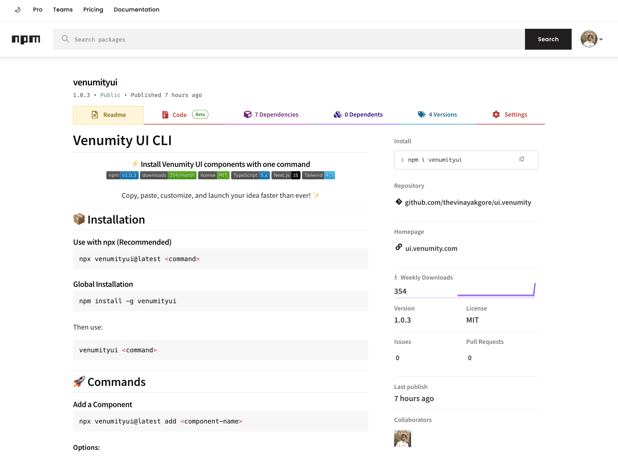 🚀 Venumity UI CLI v1.0.0 1