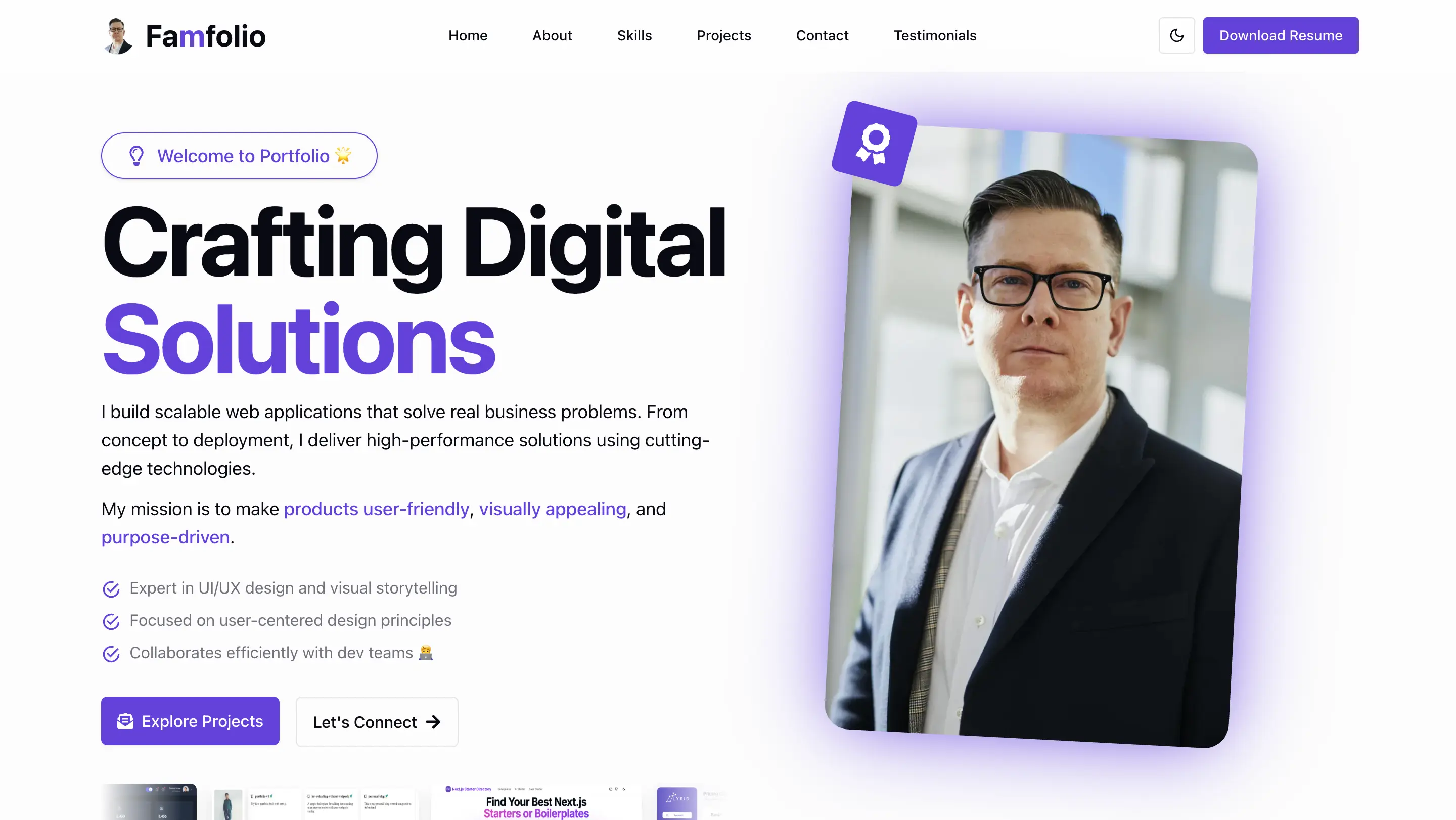 Famfolio - Developer Portfolio Preview 1