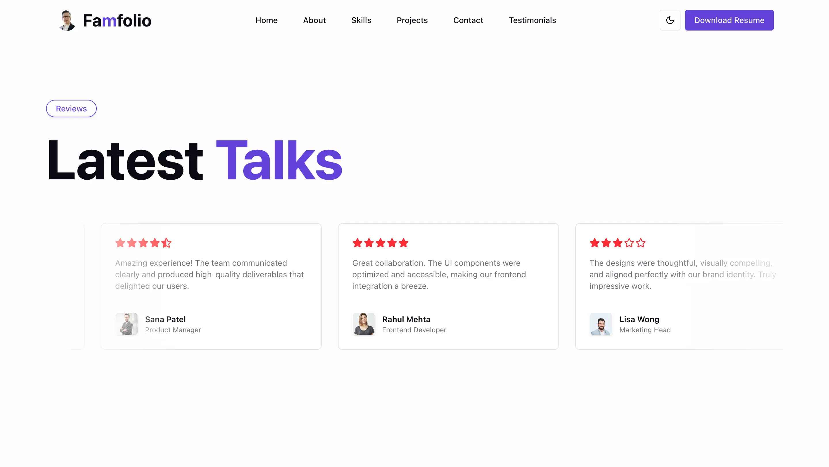 Famfolio - Developer Portfolio Preview 2